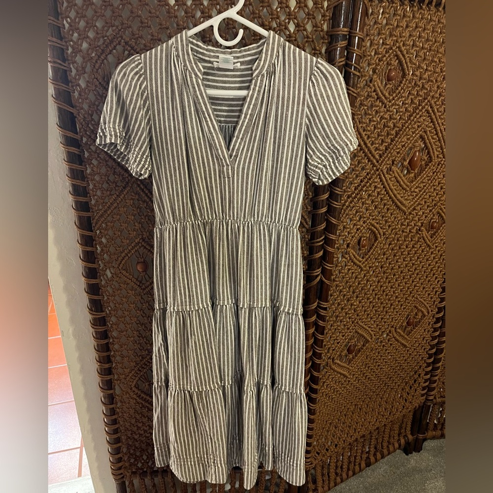 Striped Linen-Blend Dress